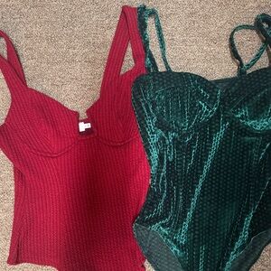 Astr Red and Green Bodysuit Top with Sleek Form-Fitting Design